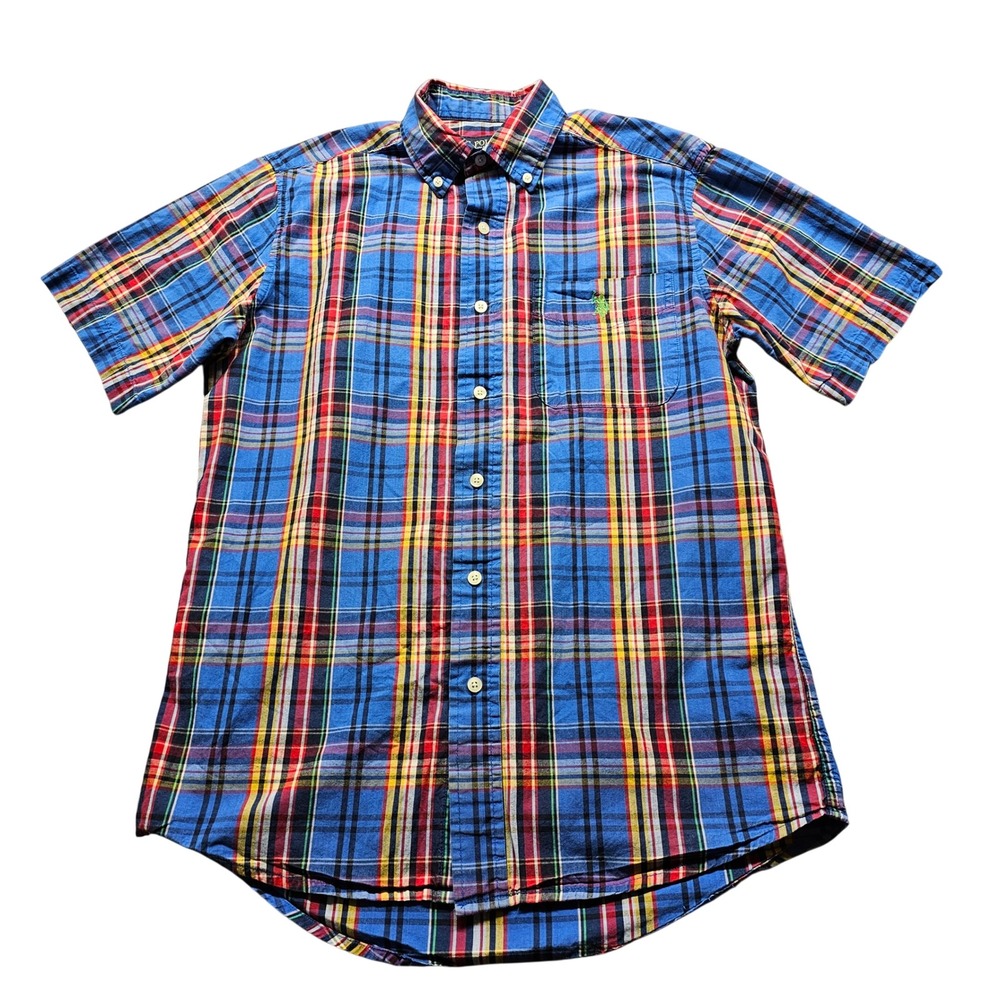 U.S. Polo Assn Plaid Button Down Shirt Mens S Blue Red Short Sleeve 1177353Q